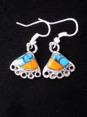 Turquoise and Yellow Dangle Inlaid Stone Mosaic Earrings