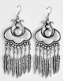 Burnished Silver 7 Feather Drop Chandelier Earrings