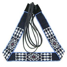 Blue and Black Beaded Hatband or Belt
