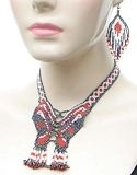 Red and white beaded butterfly necklace and earring set